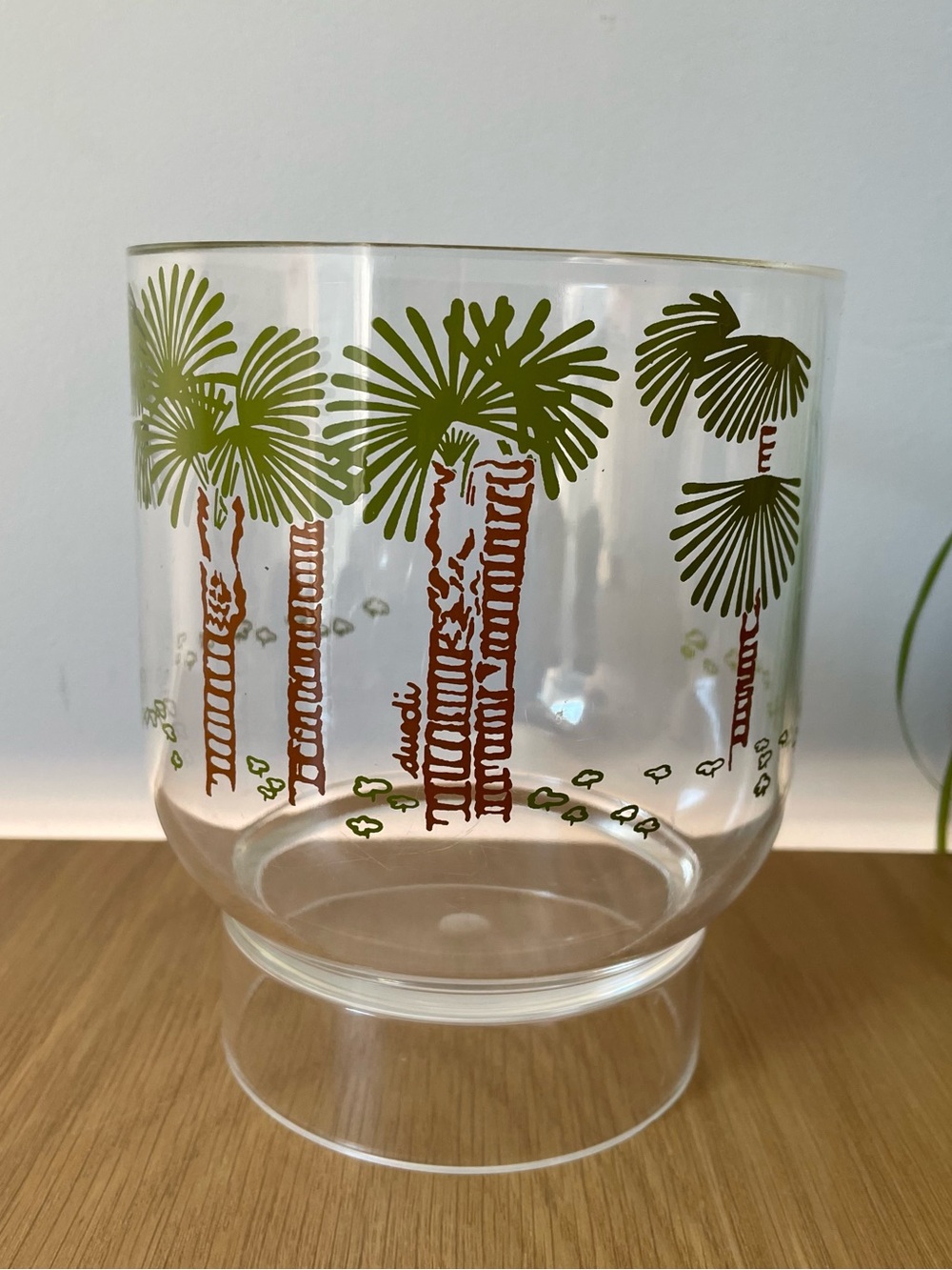 Rare Vintage 1970s Guzzini Duedi Clear Acrylic Ice Bucket Palm Tree Print Italy